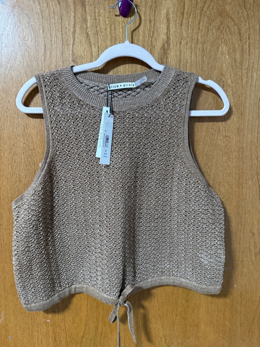 Alice + Olivia Tan Knit Tie-Front Sleeveless Sweater Tank